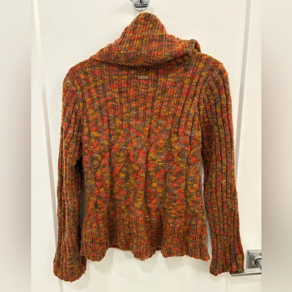 Prana Multicolor Wool Blend Cable Knit Cowl Neck Cardigan Size Small - Picture 11 of 16